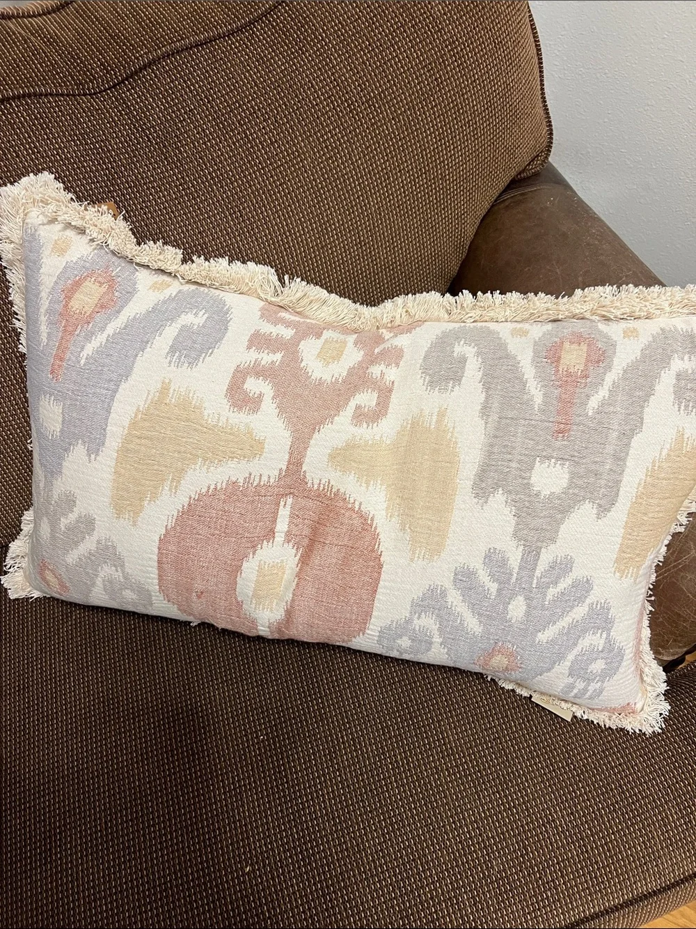 Ikat-Style Pillow by Devi Designs, feather & down insert, zipper closure 16 x 26